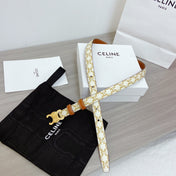 TRIOMPHE BELT 18MM REVERSIBLE IN WHITE CALFSKIN WITH GOLD MONOGRAM PRINT AND BROWN CALFSKIN WITH GOLD BUCKLE