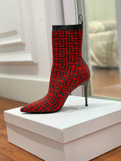 BALMAIN 26S BOOTS 105 MM IN BLACK AND RED FLYKNIT STYLE 11