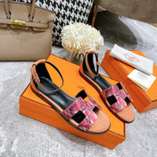SANTORINI SANDAL BLACK MIX LIGHT PINK CALFSKIN WITH PATTERN