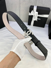 DOUBLE C BELT 30MM IN BLACK CALFSKIN METAL BUCKLE