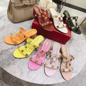 ROMAN STUD BRIGHT PINK CALFSKIN SLIDE SANDAL 60 MM