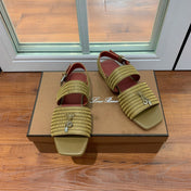LP RAFFIA CHARMS STRAP FLATS SANDAL OLIVE CALFSKIN