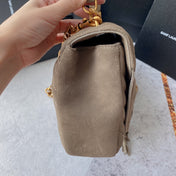 COLLEGE TASSEL 24 IN LIGHT FAWN SUEDE GOLD HARDWARE