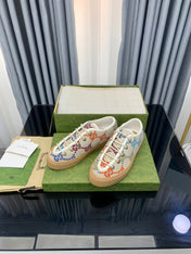 GG UNIQUE SNEAKER THICK-SOLE BEIGE CANVAS WITH PATTERN