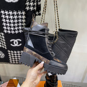 LAUREATE PLATFORM BOOTS IN BLACK SUEDE AND CHOCOLATE BROWN CALFSKIN
