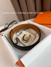 LUCK BELT BUCKLE & REVERSIBLE GINGER ORANGE LEATHER STRAP 38MM GOLDEN HARDWARE