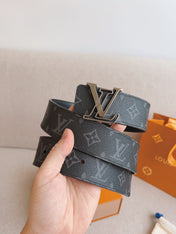 LV 25S BELT 40 MM IN BLACK MIX GREY CALFSKIN 593204