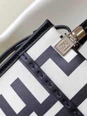 MINI SUNSHINE SHOPPER BAG 18 IN WHITE MIX BLACK SMOOTH CALFSKIN