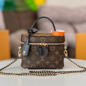 LV 25S VANITY 19 IN DARK BROWN MONOGRAM COATED CANVAS LEATHER TRIM BLACK