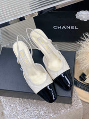 HIGH SLINGBACKS 65 WHITE MIX BLACK CALFSKIN