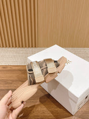 DIOR PLATFORM SLIDES 25S 30 MM IN MOSS GREEN FABRIC AND NUDE CALFSKIN