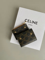 TRIOMPHE 9 WALLET TWO-IN-ONE OLD FLOWER BROWN CALFSKIN