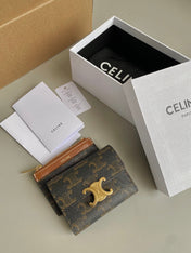 TRIOMPHE 9 WALLET TWO-IN-ONE OLD FLOWER BROWN CALFSKIN