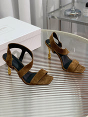 BALMAIN 25S HIGH HEEL SANDALS 95MM IN BROWN SUEDE