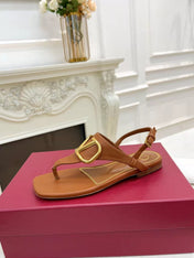 THONG SANDALS IN BRONZE BROWN CALFSKIN WITH GOLD LOGO