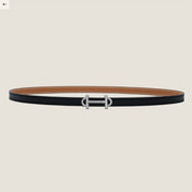 HM GAMMA BUCKLE & REVERSIBLE BRONZE BROWN AND BLACK LEATHER STRAP 13MM SILVER HARDWARE