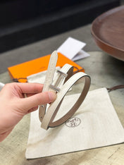 HM FOCUS BUCKLE & REVERSIBLE PEANUT BROWN AND WHITE LEATHER STRAP 13MM SILVER HARDWARE