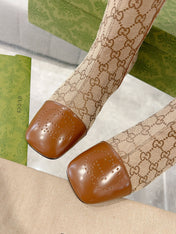 GG KNEE BOOTS IN BRONZE BROWN MONOGRAM CANVAS AND GLOSSY SHEEPSKIN