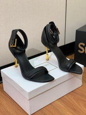 BALMAIN 26S METAL-HEEL SANDALS 105 MM IN BLACK CALFSKIN