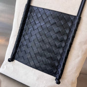 PORTELLO 41 TOTE IN BLACK CALFSKIN AND WHITE CANVAS