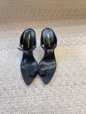 GAP CRYSTAL-BUCKLE SLIDE SANDALS IN BLACK SILK