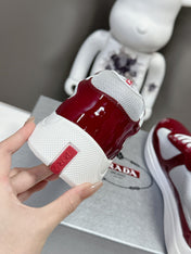 PRADA SNEAKERS IN BURDUNDY RED CALFSKIN AND MESH