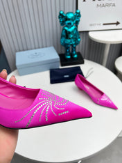 PRADA 26S POINTED TOE PUMPS 40MM IN FUCHSIA PINK SATIN CRYSTAL EMBELLISHED