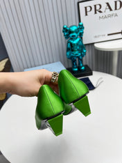 PRADA 26S POINTED TOE PUMPS 40MM IN APPLE GREEN SATIN CRYSTAL EMBELLISHED