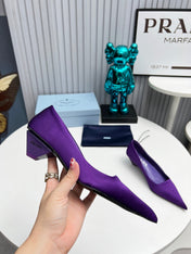 PRADA 26S POINTED TOE PUMPS 40MM IN PURPLE SATIN