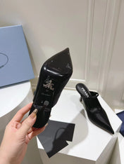 PRA HIGH-HEELED MULES BLACK SATIN