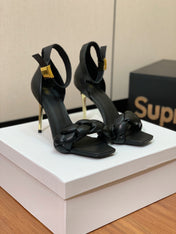 BALMAIN 26S BRAIDED-STRAP HIGH-HEEL SANDALS 95 MM IN BLACK CALFSKIN