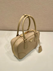 SMALL TOP HANDLE BAG 25 IN DRIED MOSS NYLON AND CALFSKIN TRIM