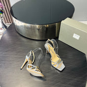 PADLOCK HIGH HEELS 10 CM IN SILVER LAMBSKIN