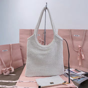 HOLLOW KNITTED TOTE BAG 40 IN WHITE MIX BLACK WOVEN FABRIC