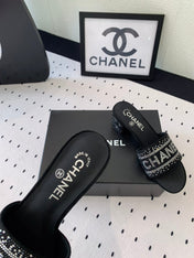 CC RHINESTONE LETTER HIGH HEELS BLACK AND WHITE LAMBSKIN