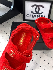 CC DAD SANDAL CRIMSON RED LAMB FUR
