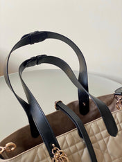 MINI TOUJOURS BAG 23 IN BEIGE CANNAGE CALFSKIN BLACK STRAP