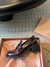 MIUMIU 26S LOAFERS 60MM IN BURGUNDY BROWN SHINY CALFSKIN