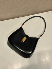 CLEO SHOULDER BAG 22 IN BLACK BRUSHED LAMBSKIN WITH CLASP CLOSURE