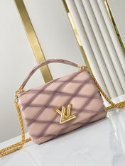 GO-14 MM 23 IN LIGHT PINK QUILTED LAMBSKIN GOLD HARDWARE