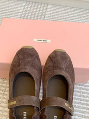 MARY JANE FLATS IN CHOCOLATE SUEDE
