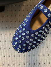 STRASS BALLET FLATS IN COBALT BLUE LAMBSKIN
