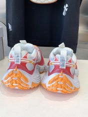 DAD SHOES IN RED ORANGE AND DUST WHITE MESH AND CALFSKIN