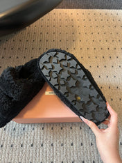 MIUMIU 26S SHEEPSKIN SLIPPERS IN BLACK