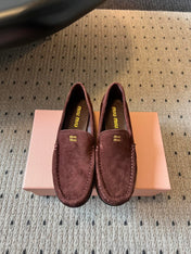MIUMIU 26S LOAFERS IN AUBURN BROWN SUEDE