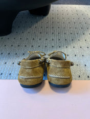 MIUMIU 26S TASSEL LOAFERS IN OLIVE BROWN SUEDE
