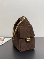 CHANEL 25S HOBO BAG 30 CM IN DARK BROWN SUEDE WITH GOLD HARDWARE