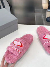 BALENCIAGA 25S FLAT SLIPPERS IN PINK MIX RED WOOL