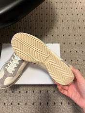 CELINE 26S RACER SNEAKERS IN CREAM WHITE FABRIC AND GRAY SUEDE
