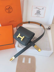 HM KELLY CONSTANCE SLIM WALLET BELT IN BLACK CALFSKIN GOLD HARDWARE